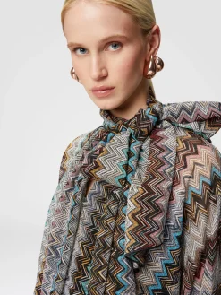 Abito zig zag lamé con collo foulard