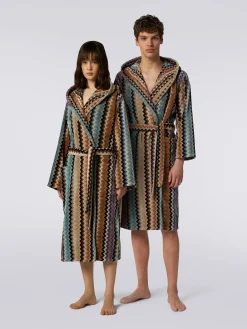Accappatoio con cappuccio Adam in spugna di cotone chevron