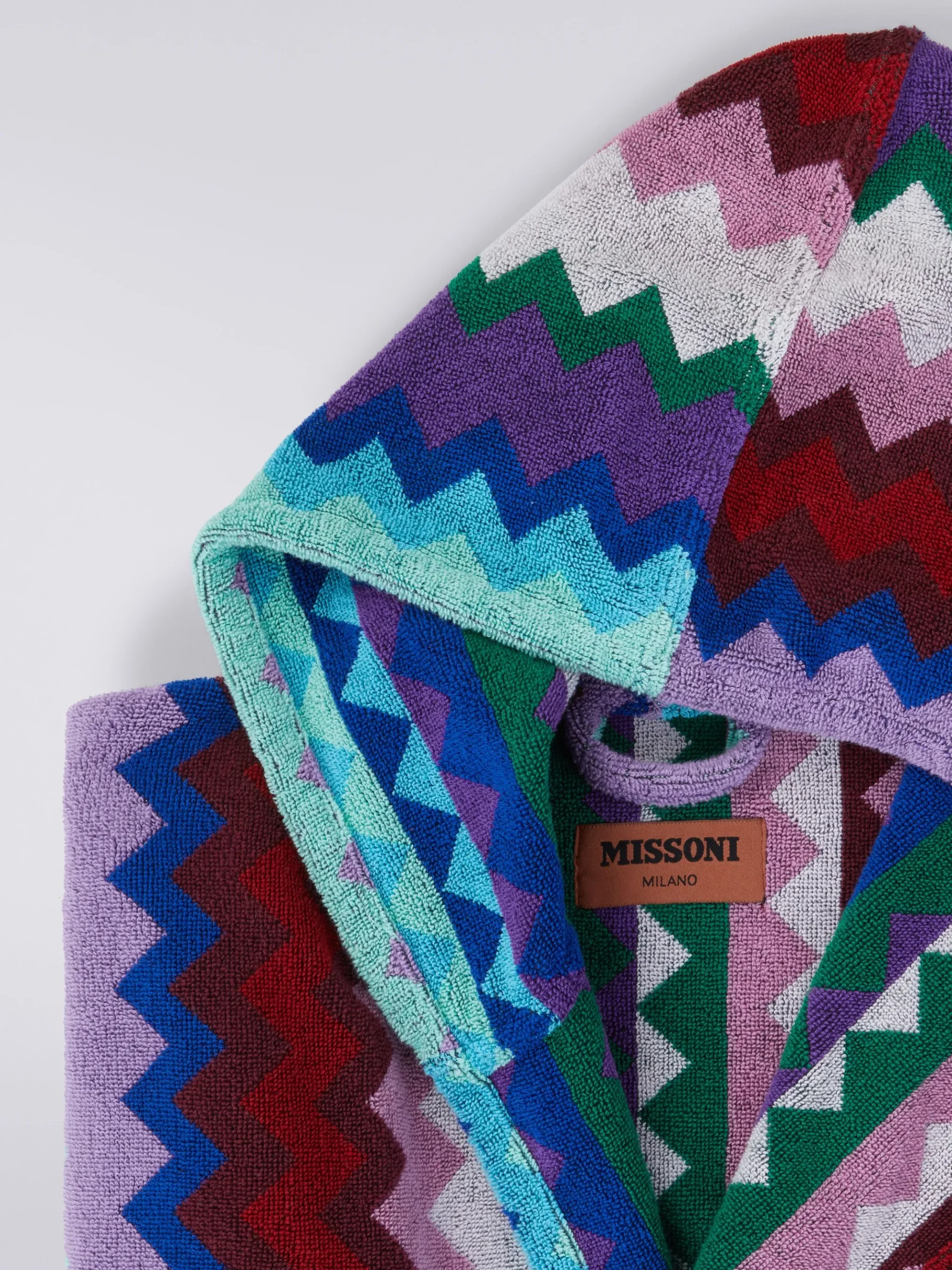Accappatoio lungo con cappuccio Chantal in spugna di cotone chevron