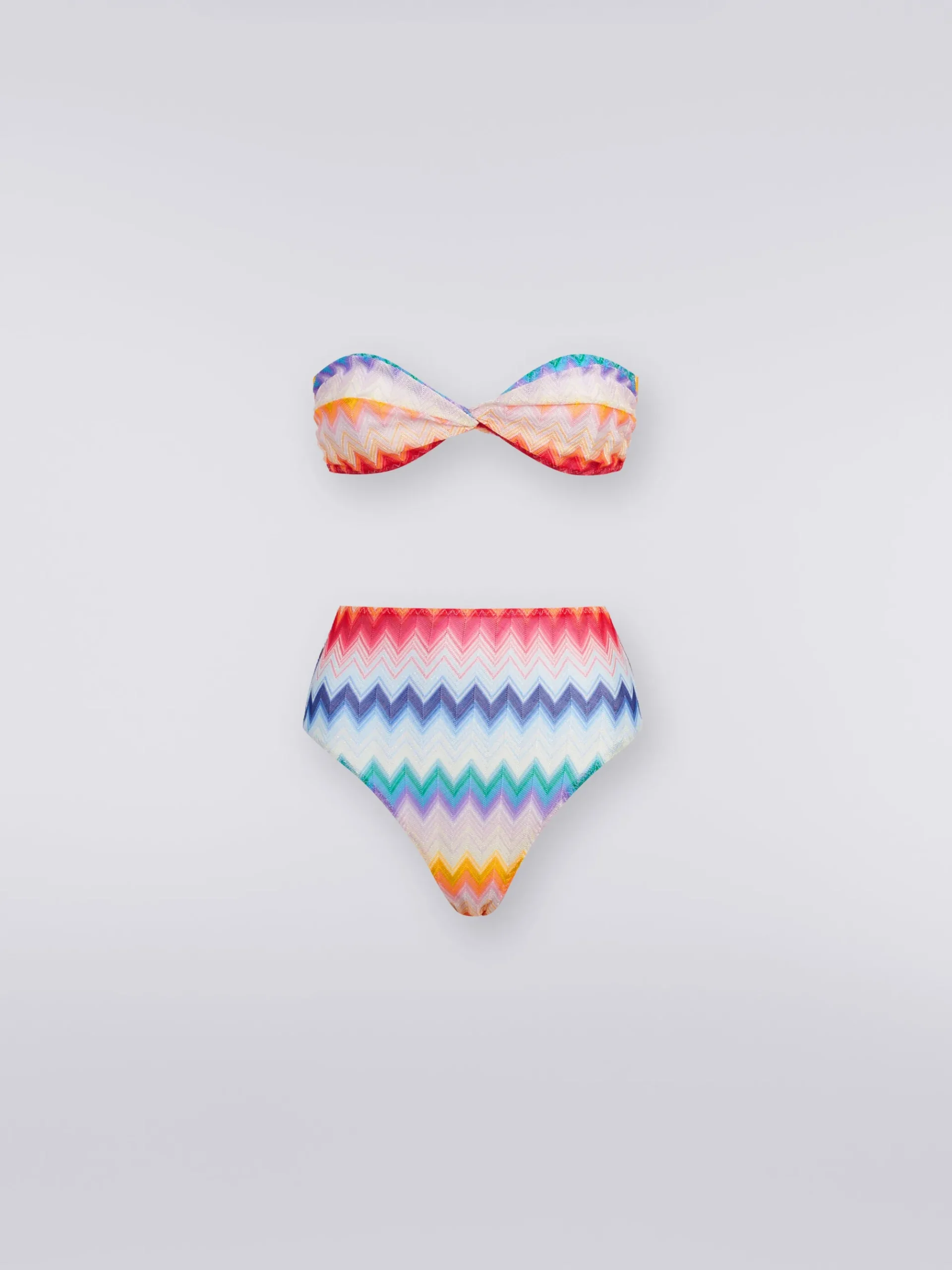 Bikini con slip a vita alta in tessuto stampa zig zag