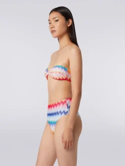 Bikini con slip a vita alta in tessuto stampa zig zag