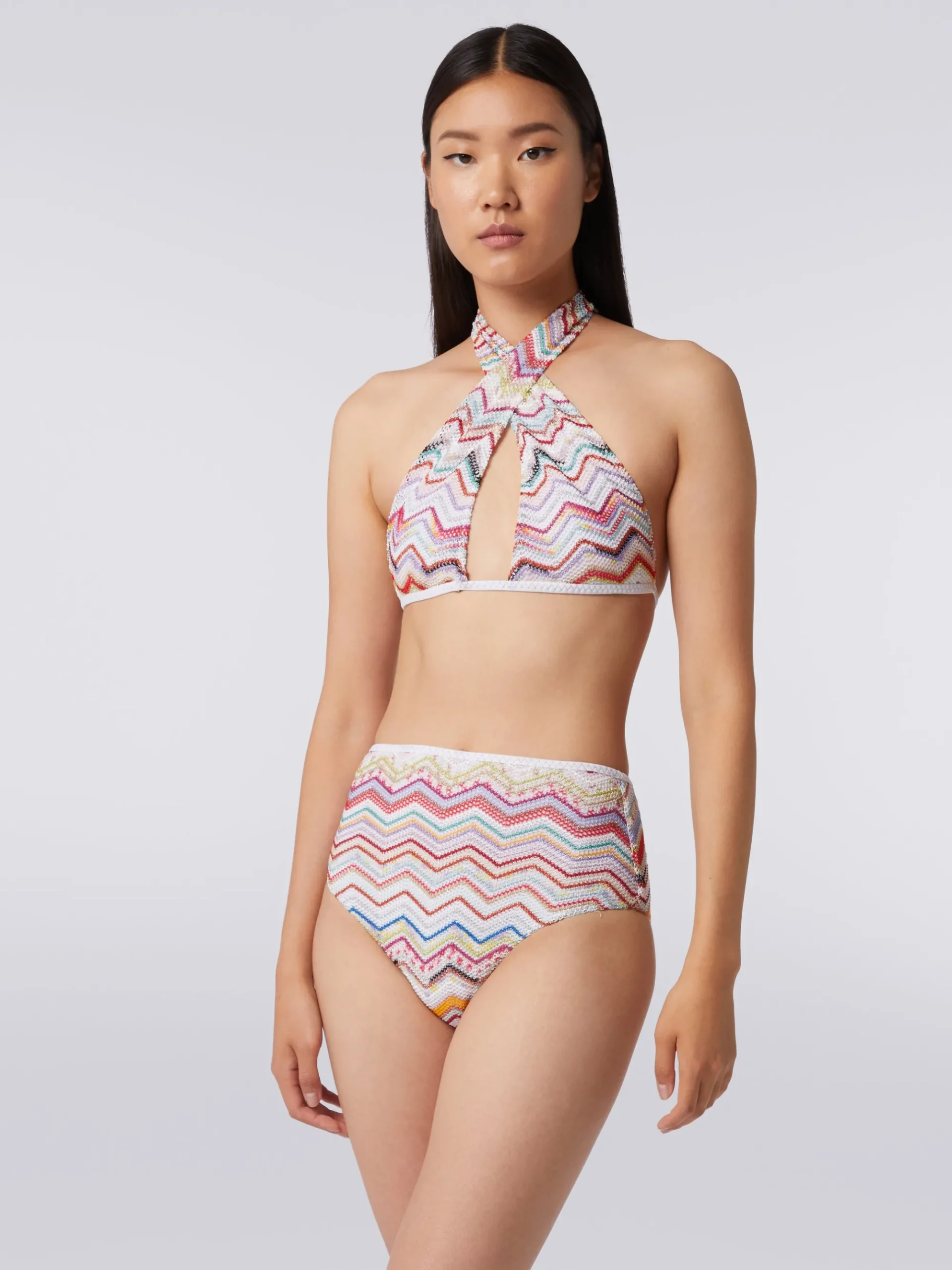 Bikini in crochet con lurex e slip a vita alta