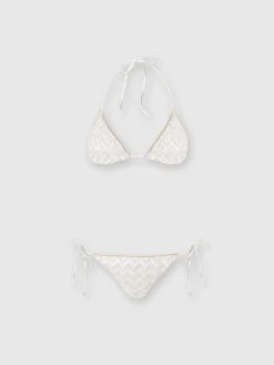 Bikini in misto viscosa con zig zag tono su tono e lurex