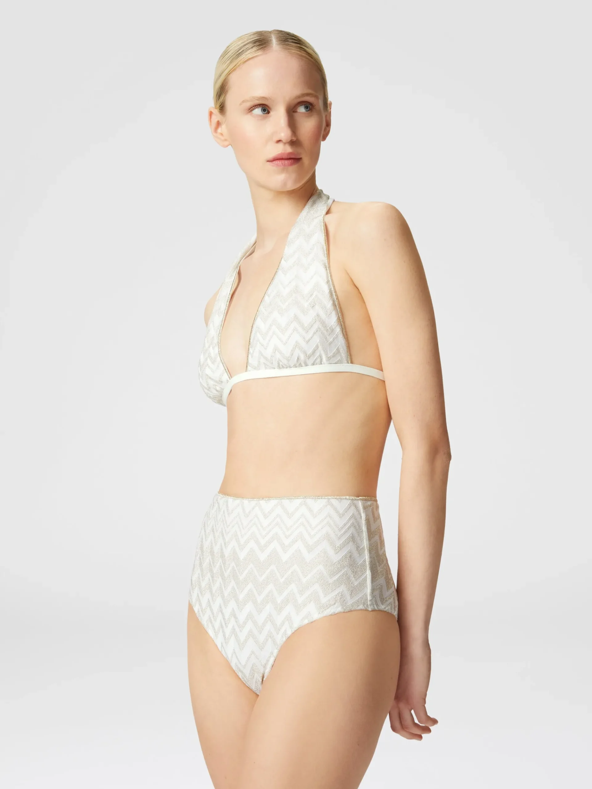 Bikini in misto viscosa chevron tono su tono con lurex