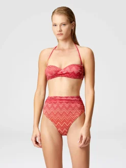 Bikini in nylon stretch zig zag lamé con slip alto