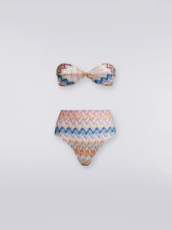 Bikini in viscosa e lurex con top torchon e slip alto