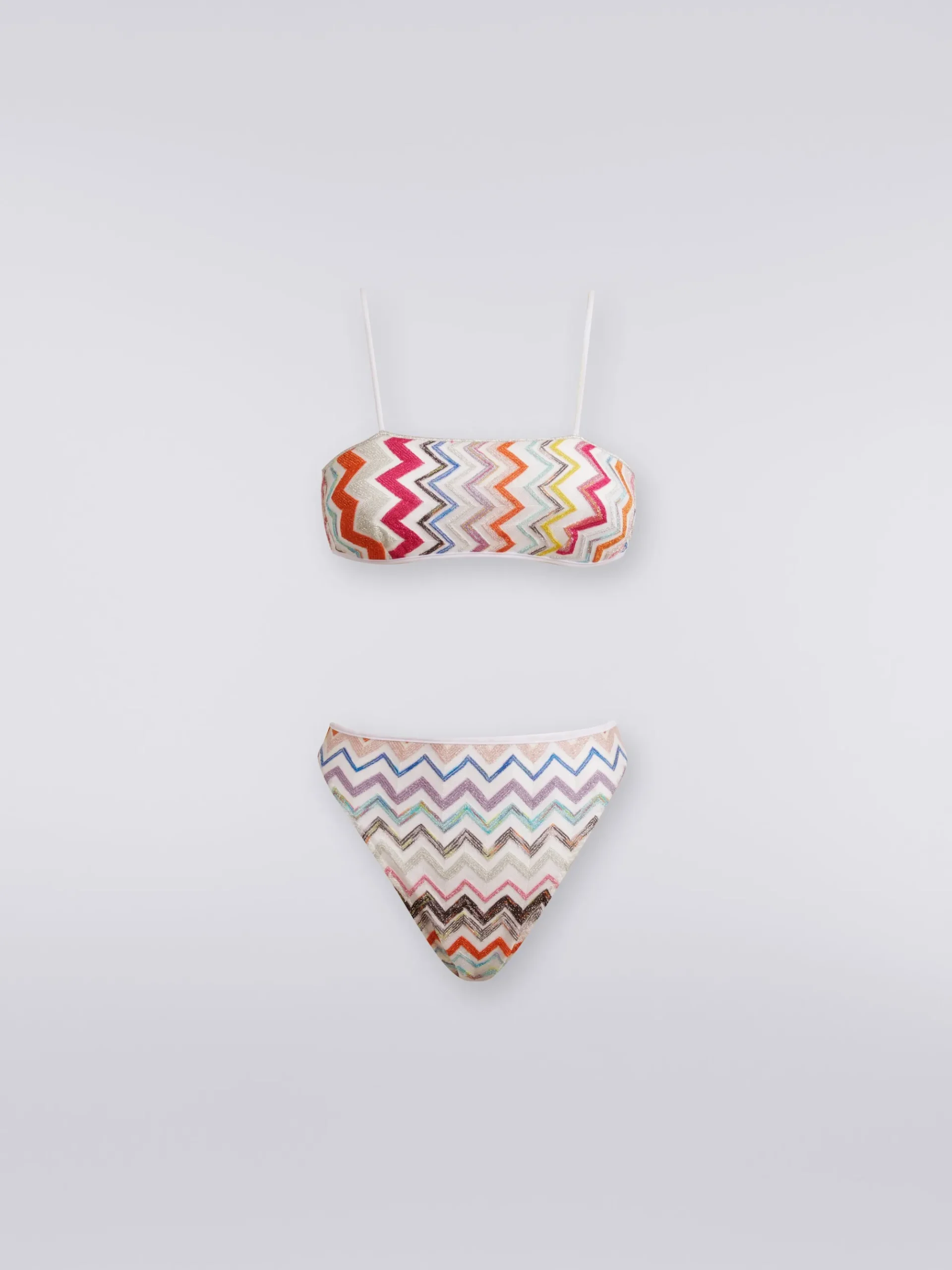 Bikini in viscosa zig zag con lurex e slip a vita alta