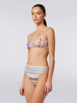 Bikini in viscosa zig zag con lurex e slip a vita alta