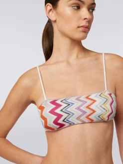 Bikini in viscosa zig zag con lurex e slip a vita alta