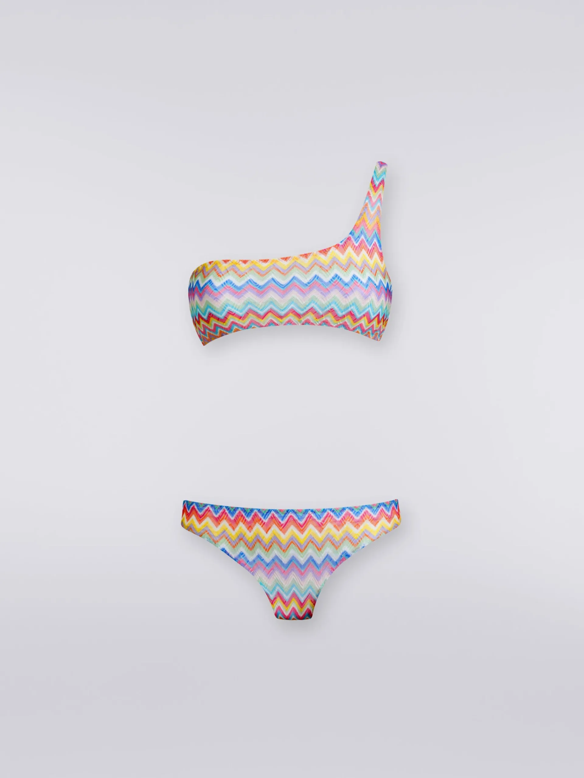 Bikini monospalla con stampa zig zag