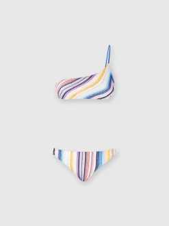 Bikini monospalla in crochet rigato