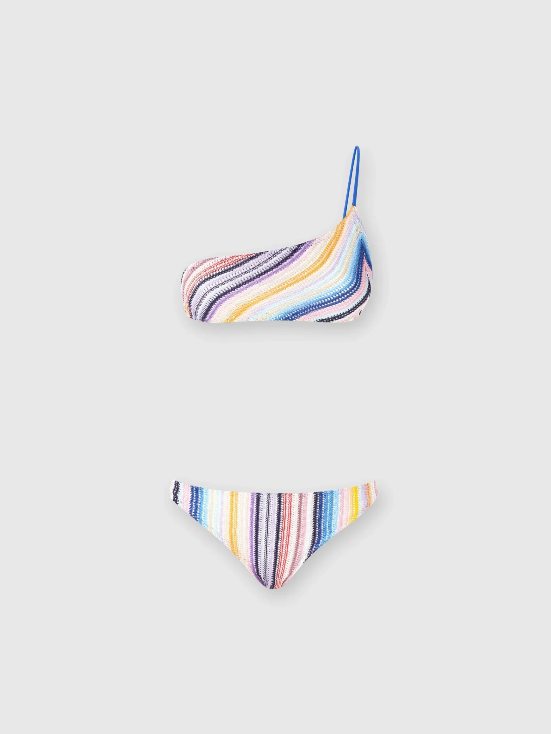 Bikini monospalla in crochet rigato
