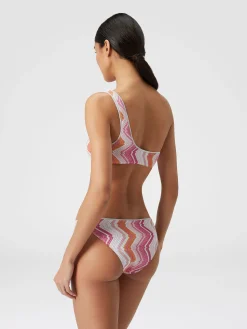 Bikini monospalla in misto viscosa chevron con lurex