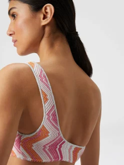 Bikini monospalla in misto viscosa chevron con lurex