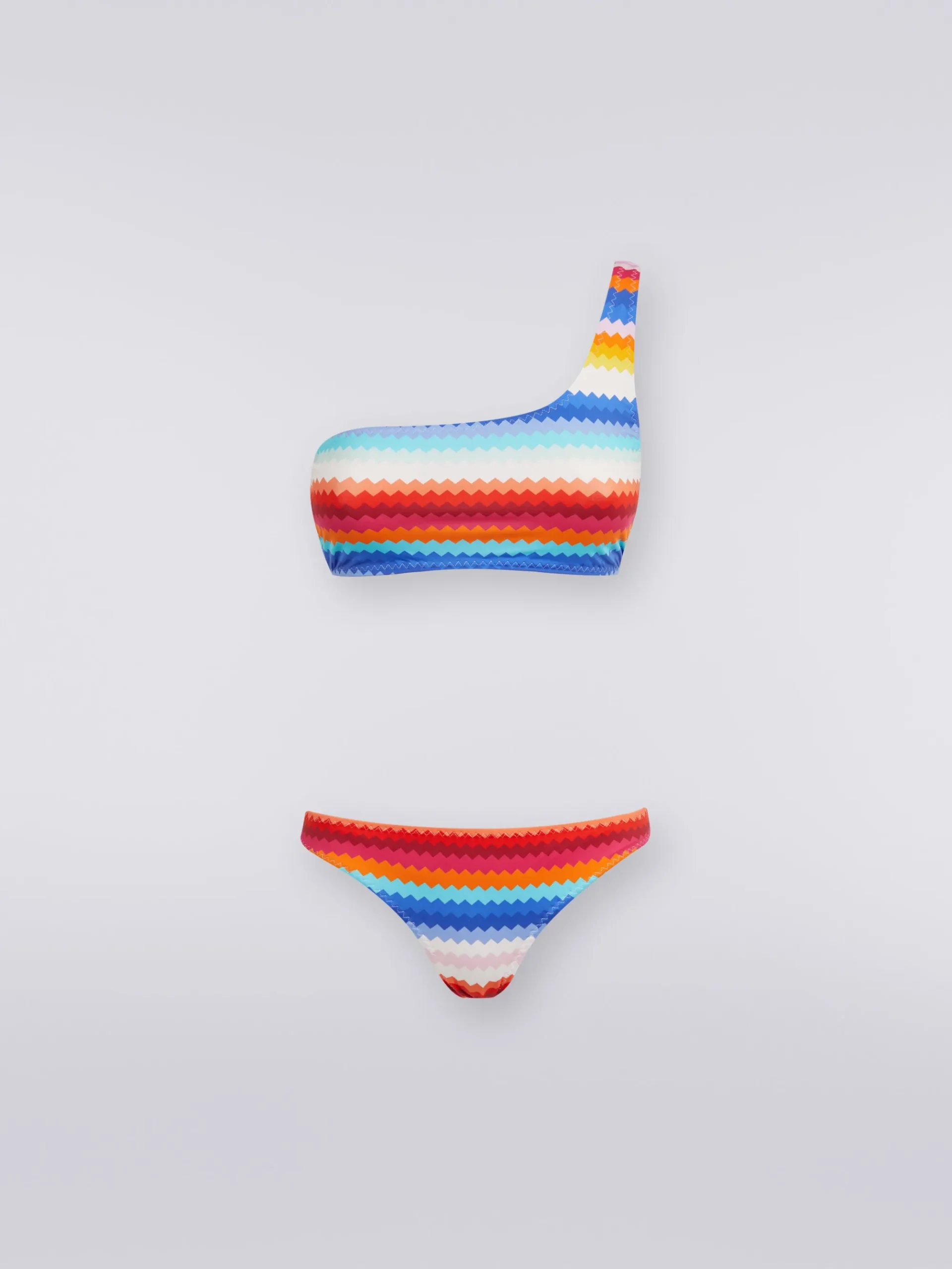 Bikini monospalla in nylon stretch stampa zig zag