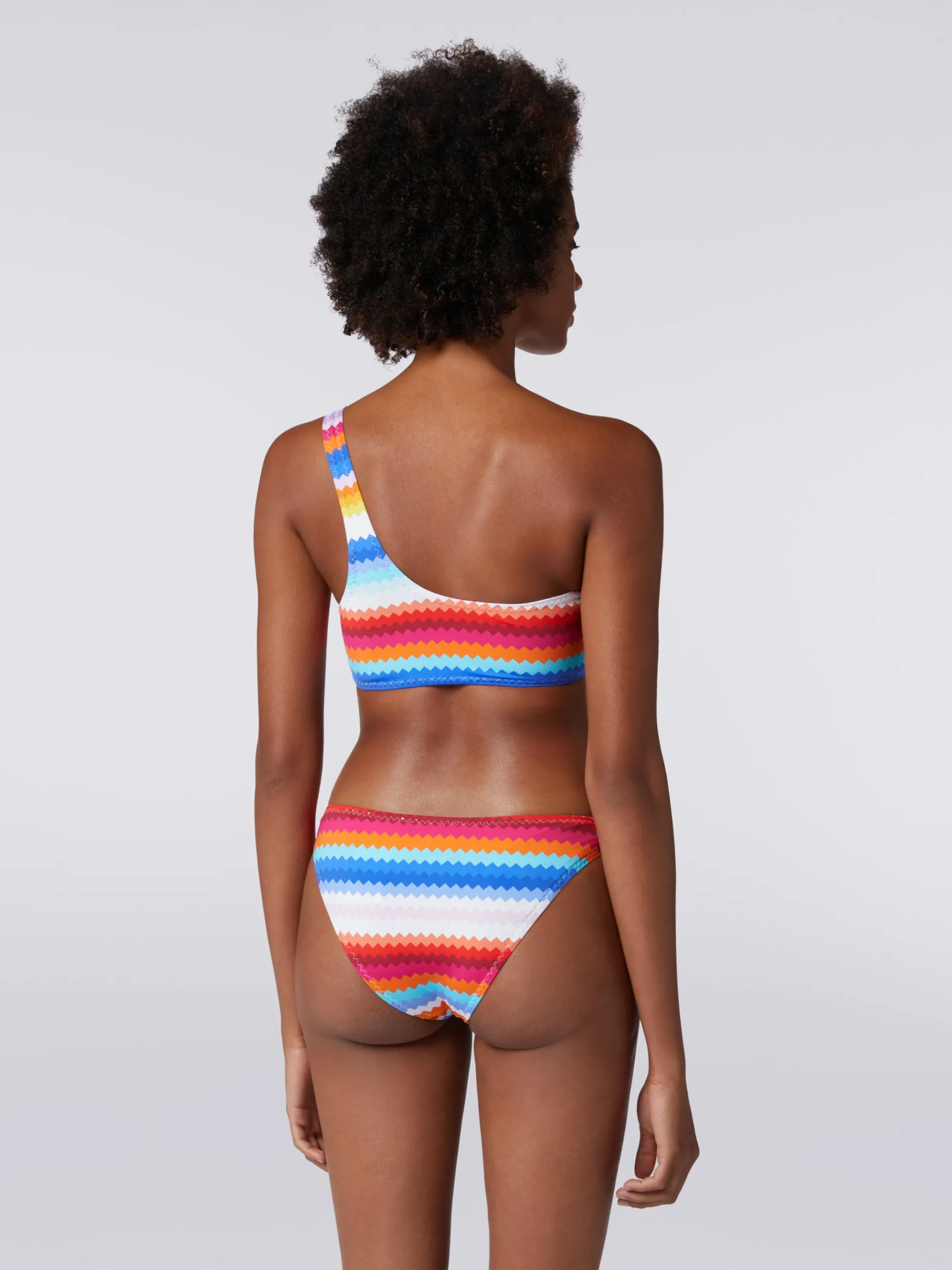 Bikini monospalla in nylon stretch stampa zig zag