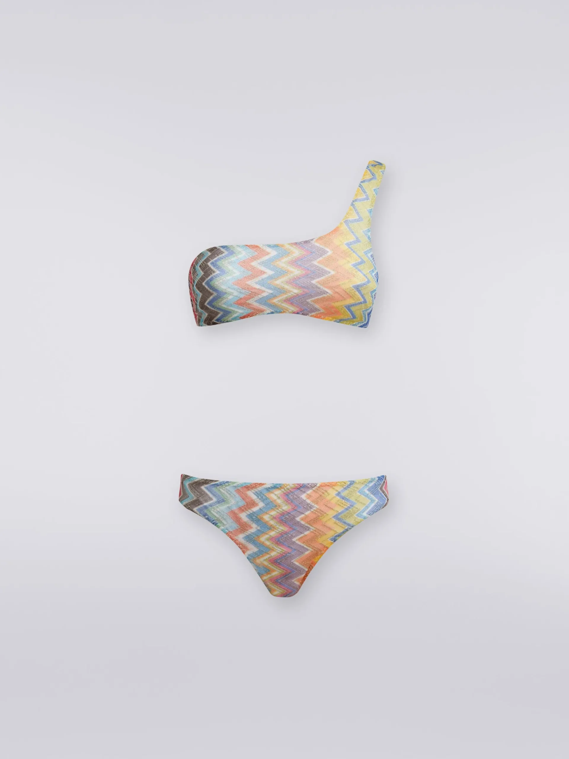 Bikini monospalla in viscosa zig zag con lurex