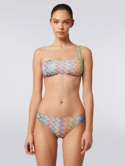 Bikini monospalla in viscosa zig zag con lurex