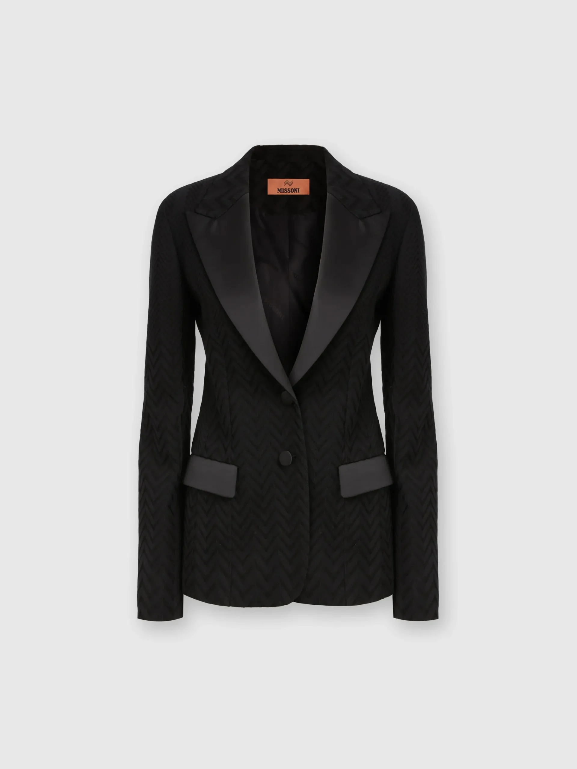 Blazer chevron con dettagli in raso