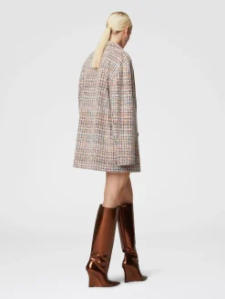 Blazer doppiopetto a quadretti bouclé con paillettes