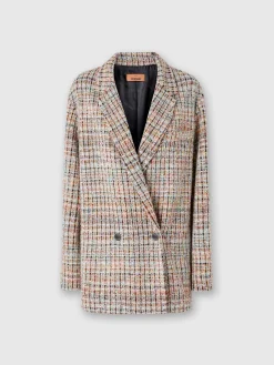Blazer doppiopetto a quadretti bouclé con paillettes