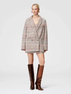 Blazer doppiopetto a quadretti bouclé con paillettes