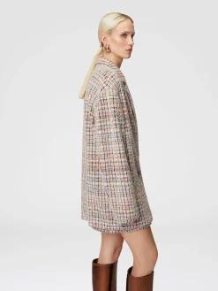 Blazer doppiopetto a quadretti bouclé con paillettes