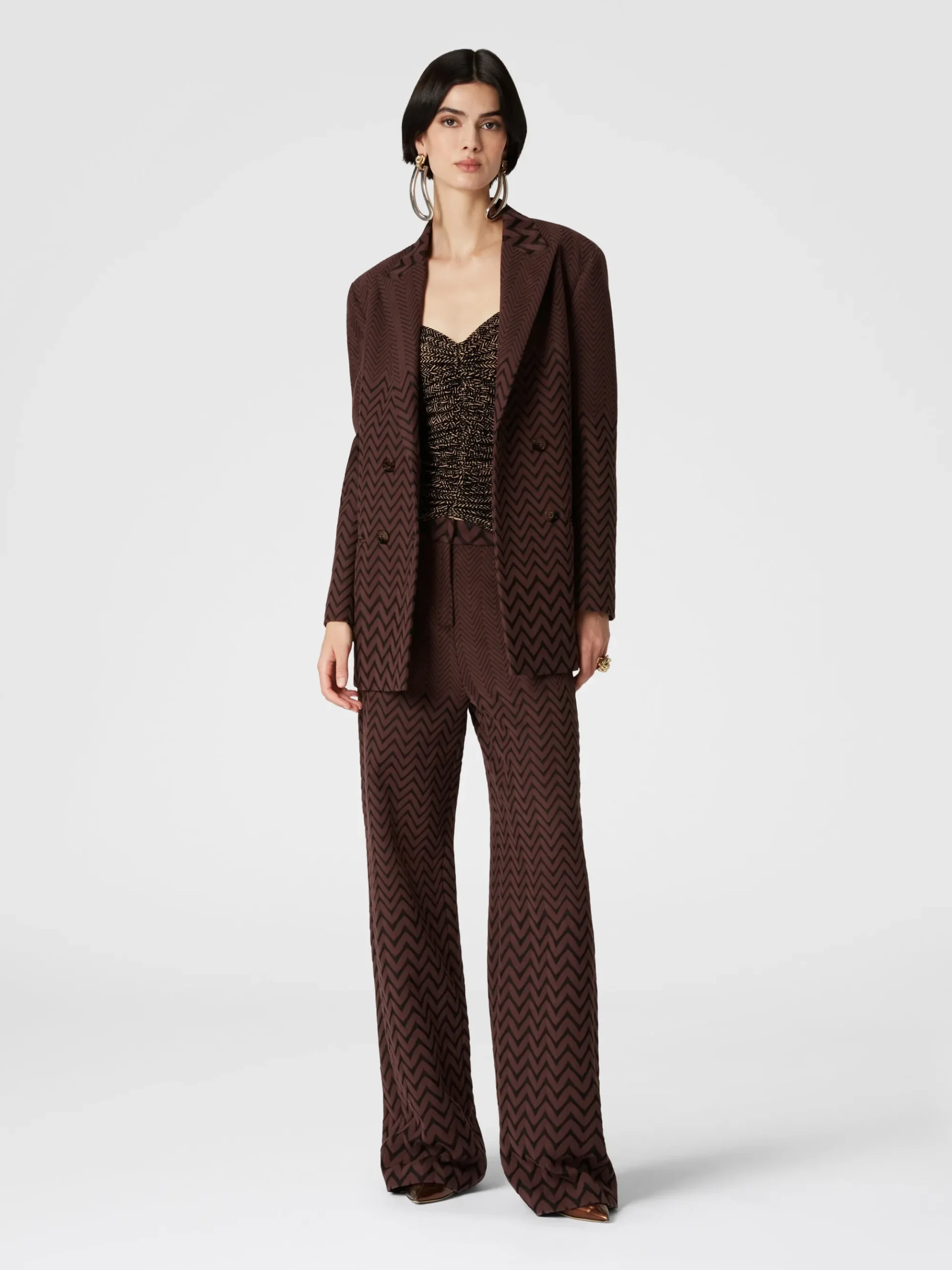 Blazer doppipetto in cotone e viscosa zig zag
