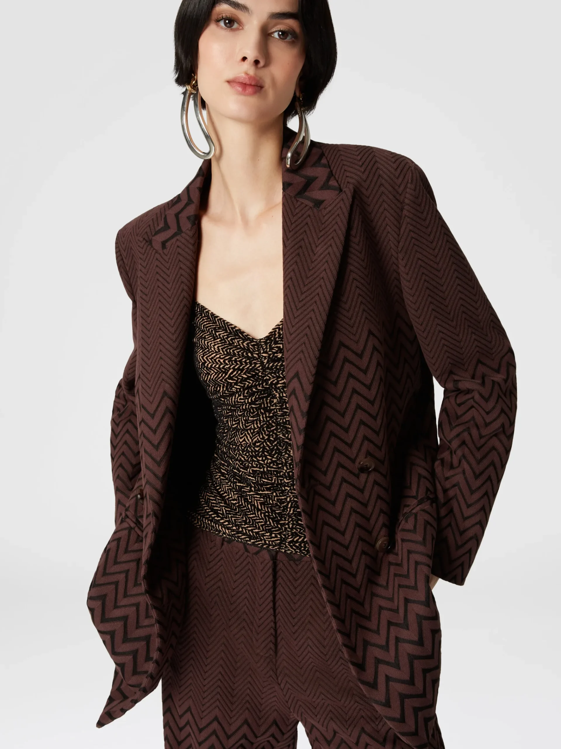 Blazer doppipetto in cotone e viscosa zig zag