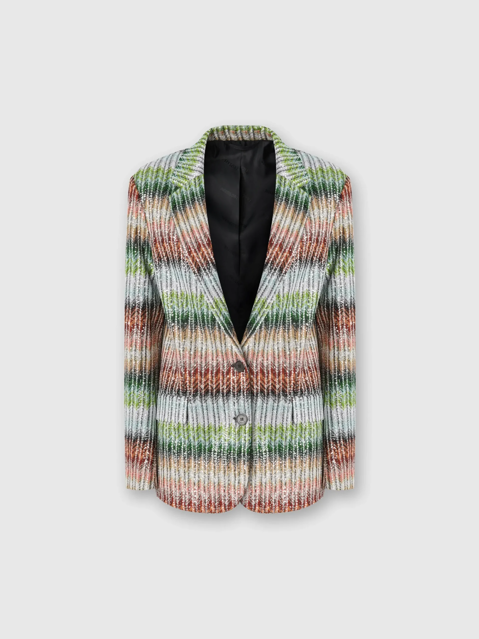 Blazer in maglia zig zag dégradé con paillettes