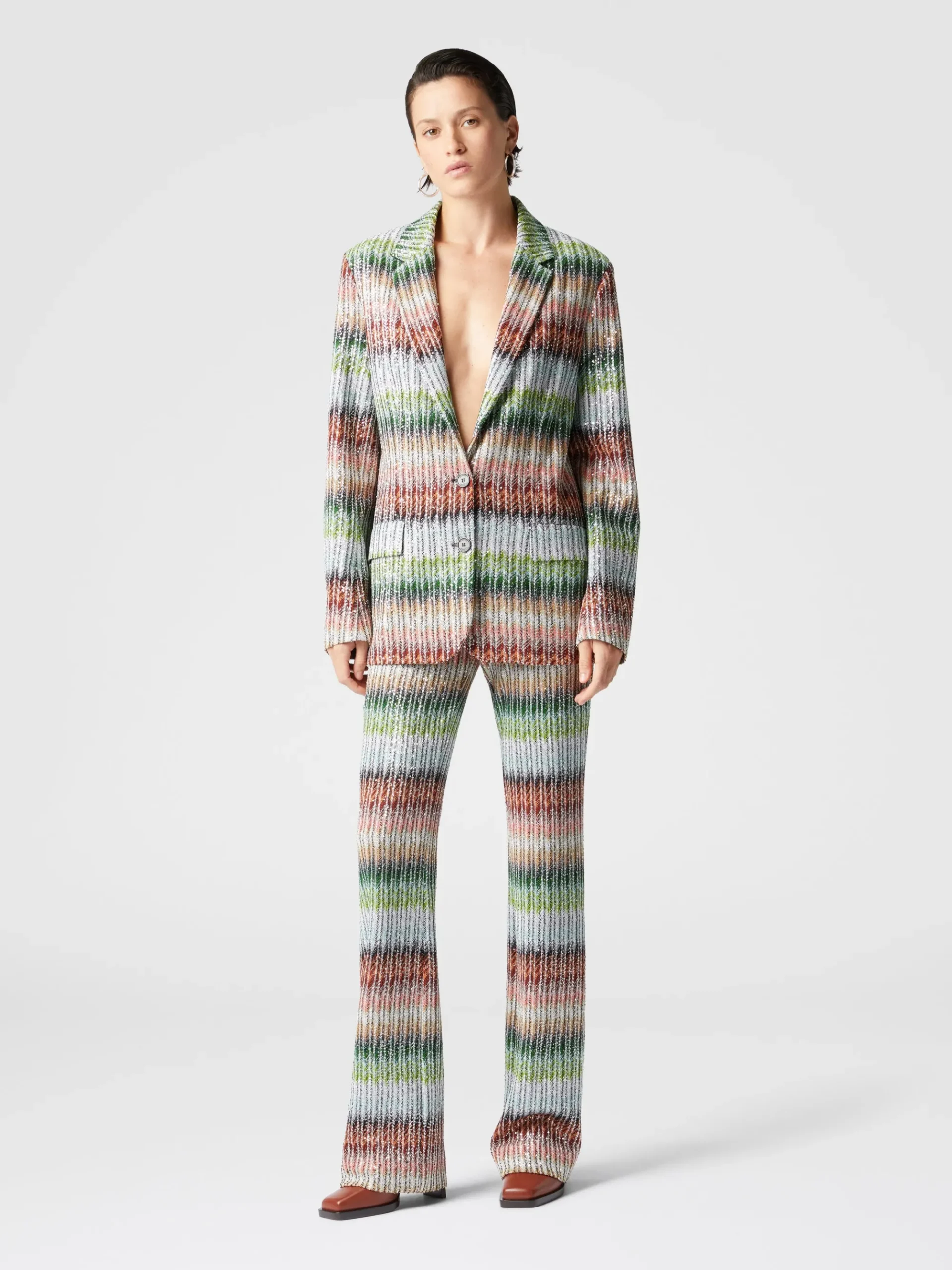 Blazer in maglia zig zag dégradé con paillettes