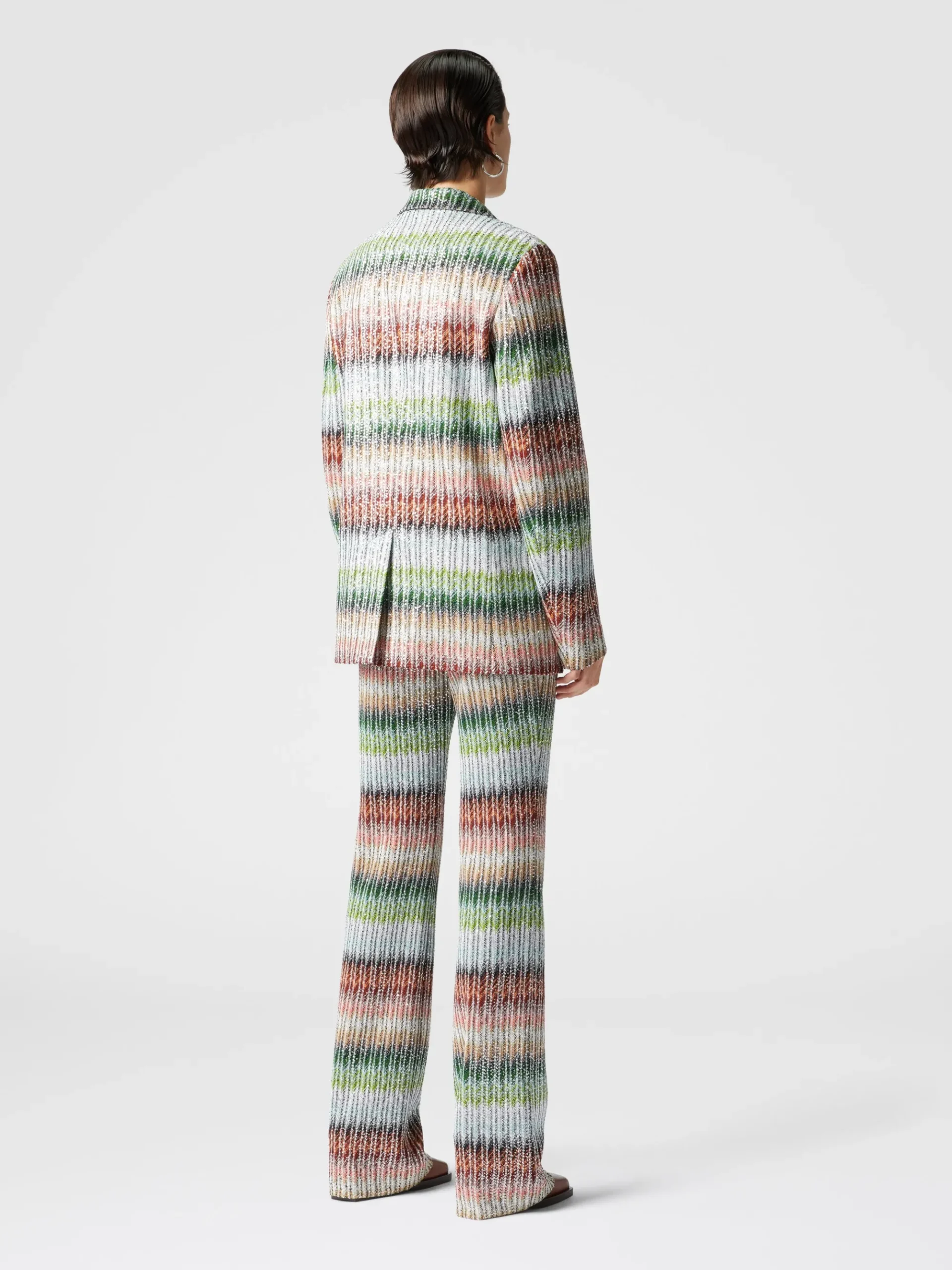 Blazer in maglia zig zag dégradé con paillettes