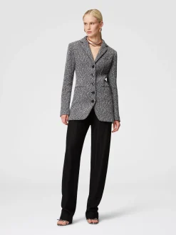 Blazer lungo in misto cotone mélange