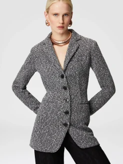 Blazer lungo in misto cotone mélange