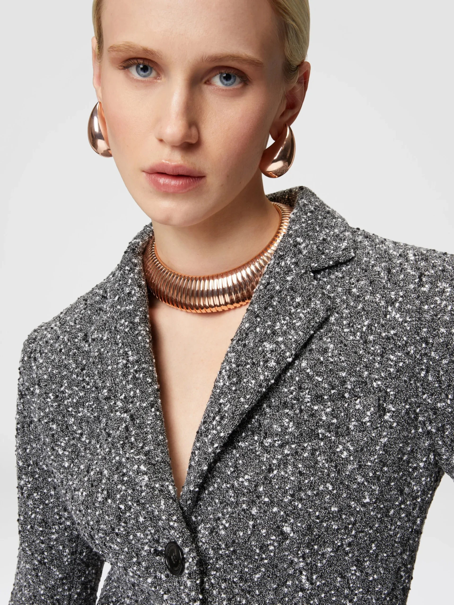 Blazer lungo in misto cotone mélange