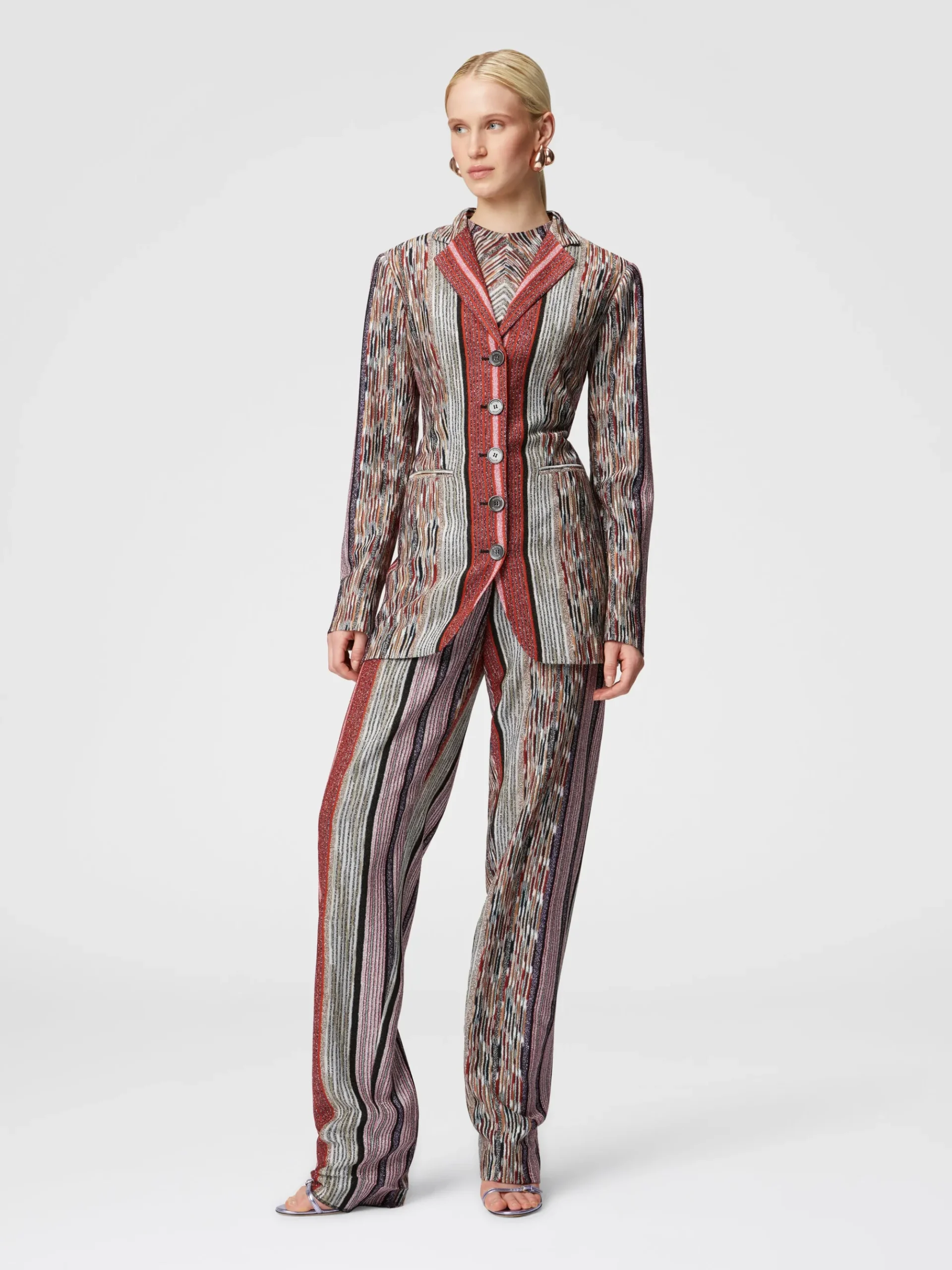 Blazer lungo in viscosa rigata lamé