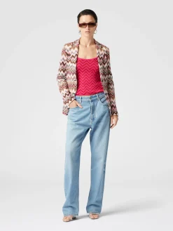 Blazer monopetto in cotone e viscosa zig zag