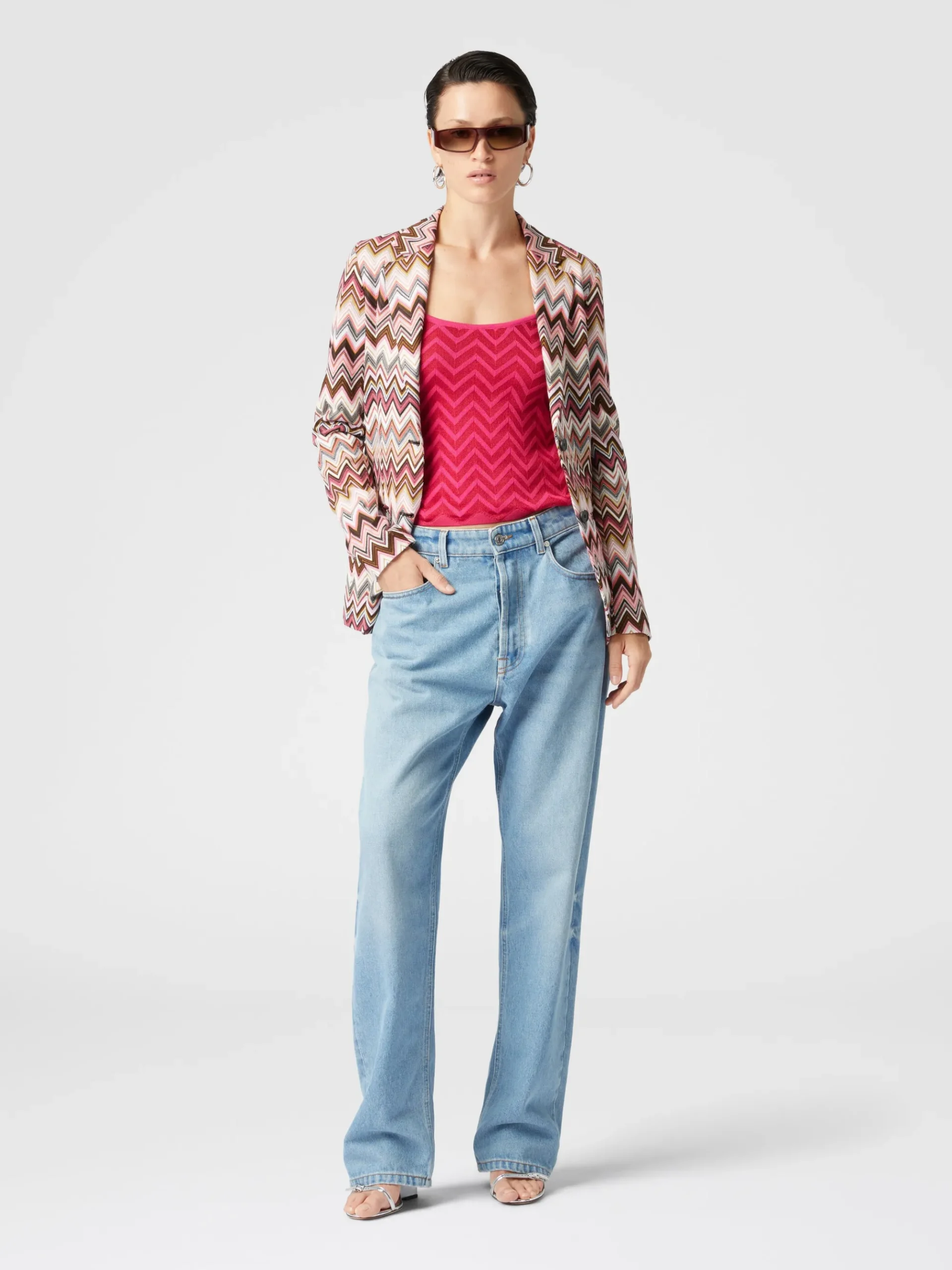 Blazer monopetto in cotone e viscosa zig zag