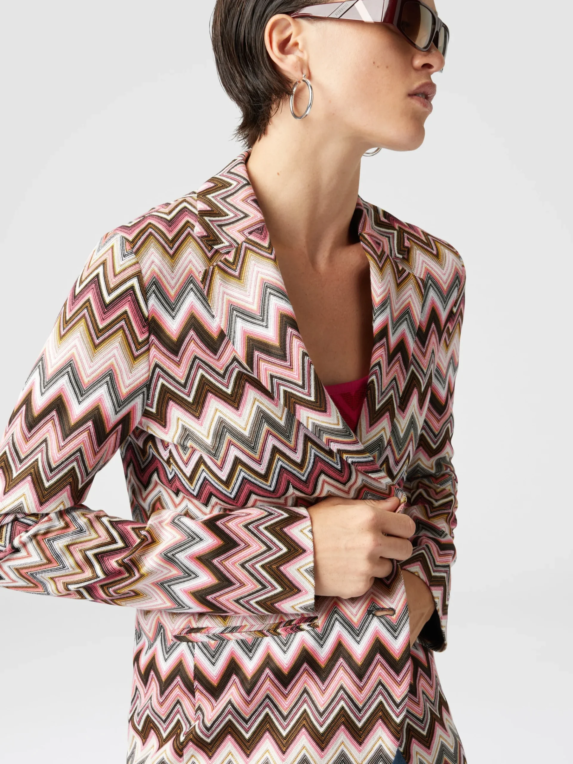 Blazer monopetto in cotone e viscosa zig zag