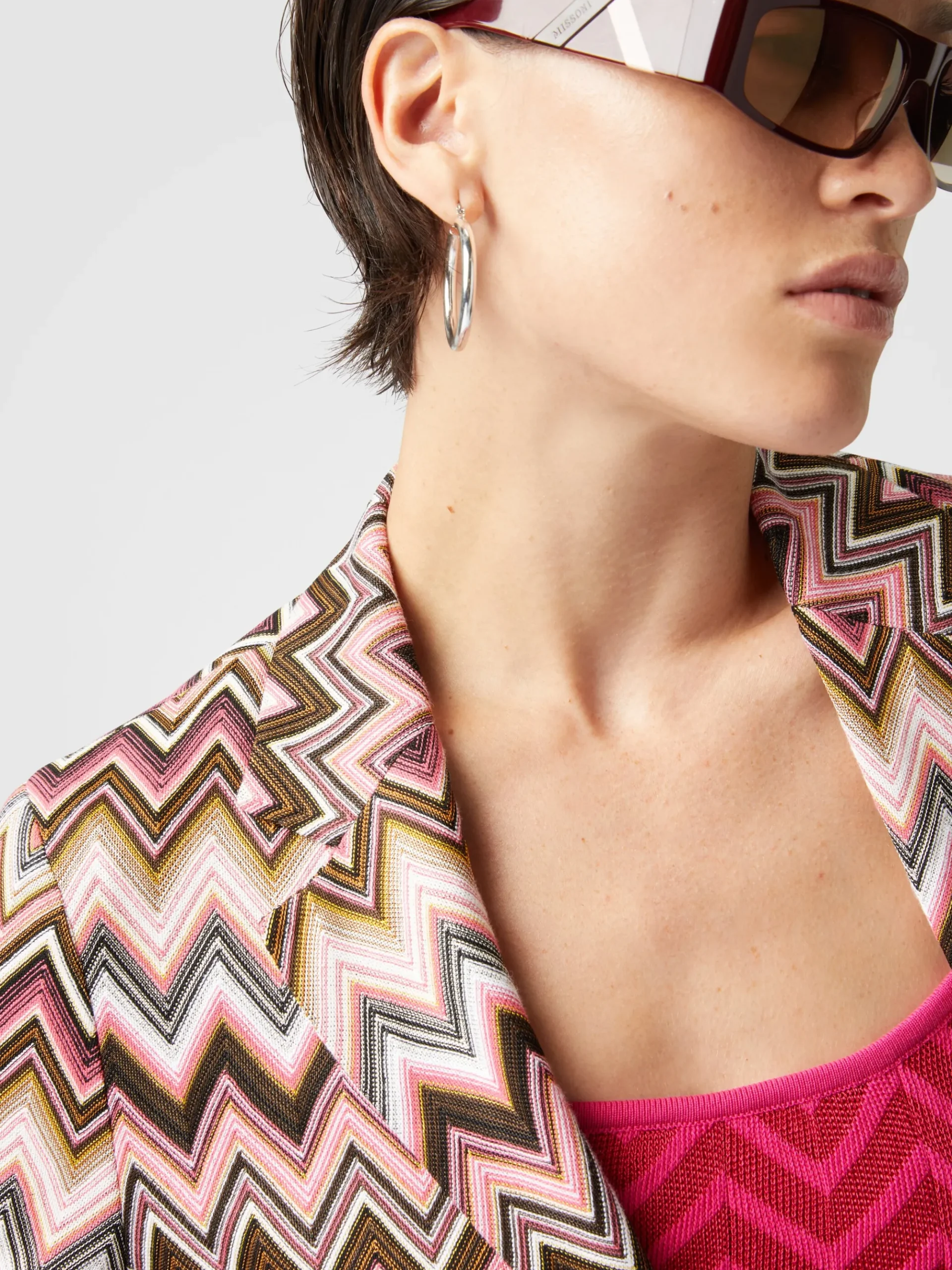 Blazer monopetto in cotone e viscosa zig zag