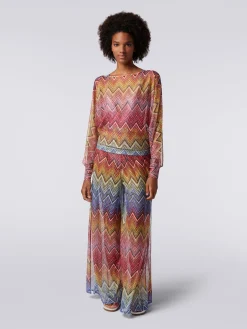 Blusa a maniche lunghe in tessuto stampa zig zag