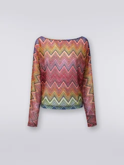 Blusa a maniche lunghe in tessuto stampa zig zag