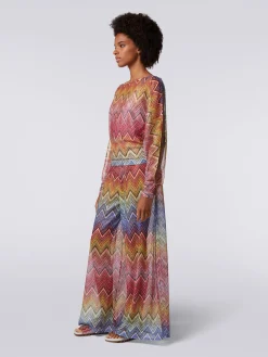 Blusa a maniche lunghe in tessuto stampa zig zag