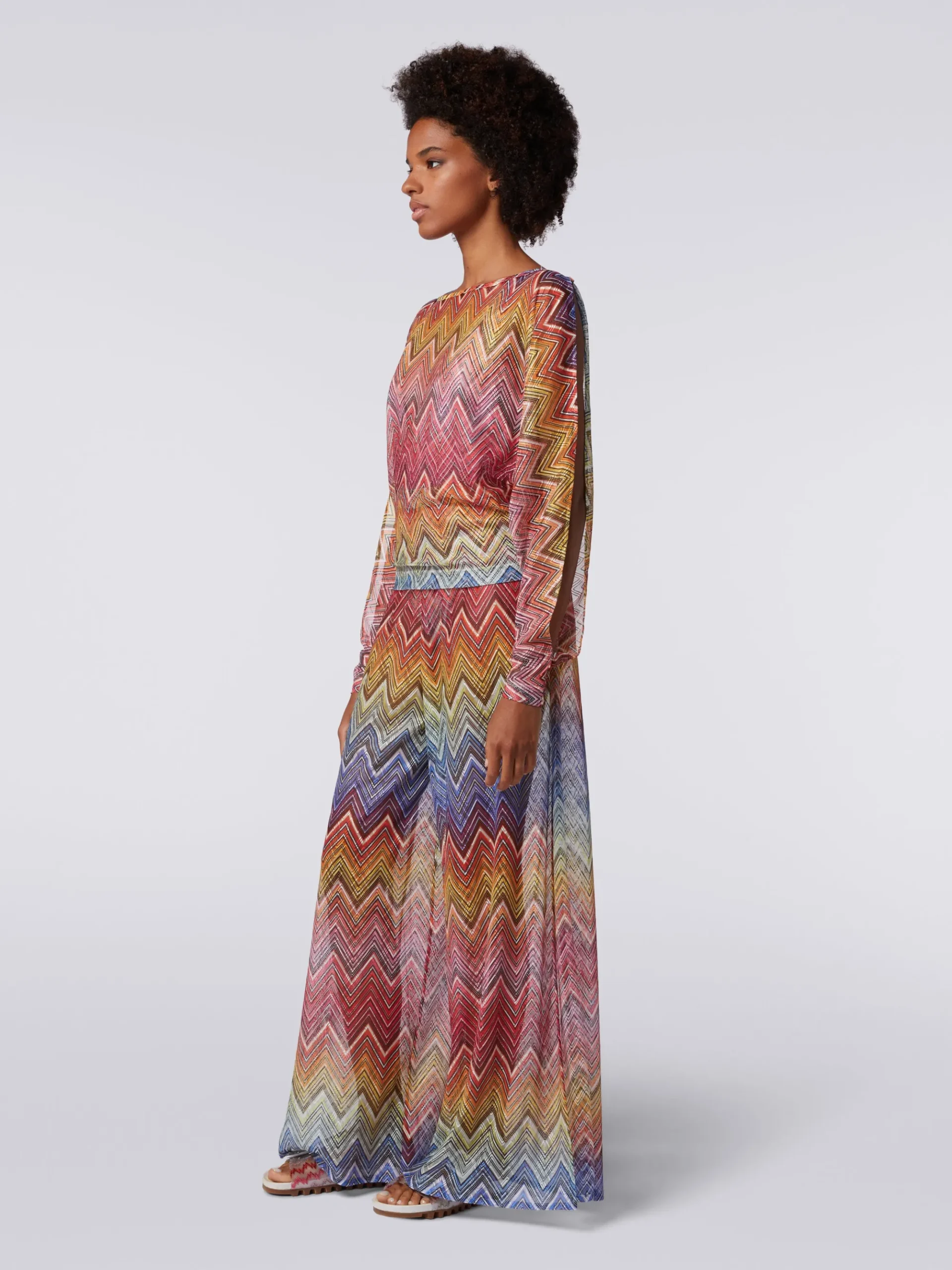 Blusa a maniche lunghe in tessuto stampa zig zag