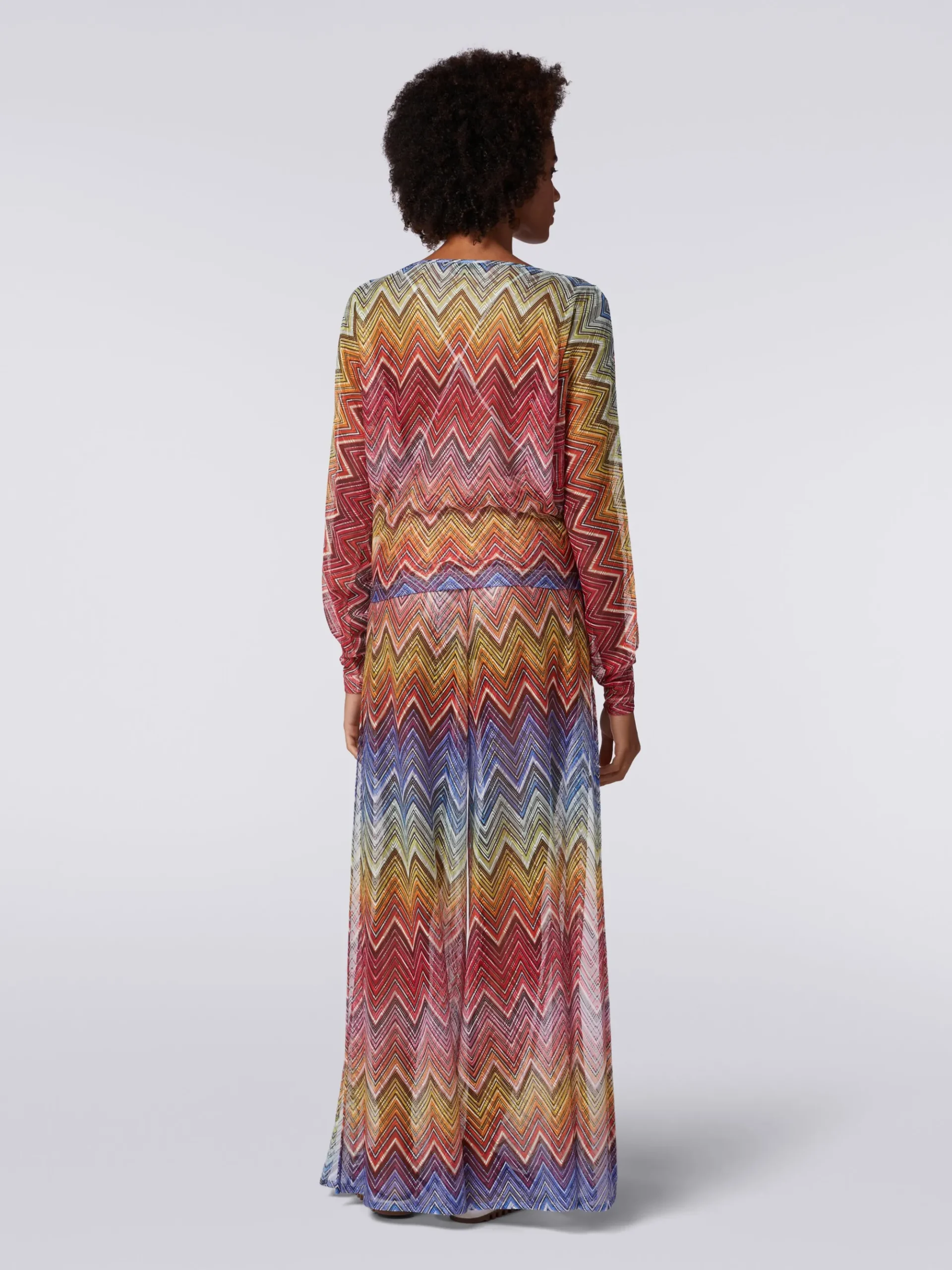Blusa a maniche lunghe in tessuto stampa zig zag