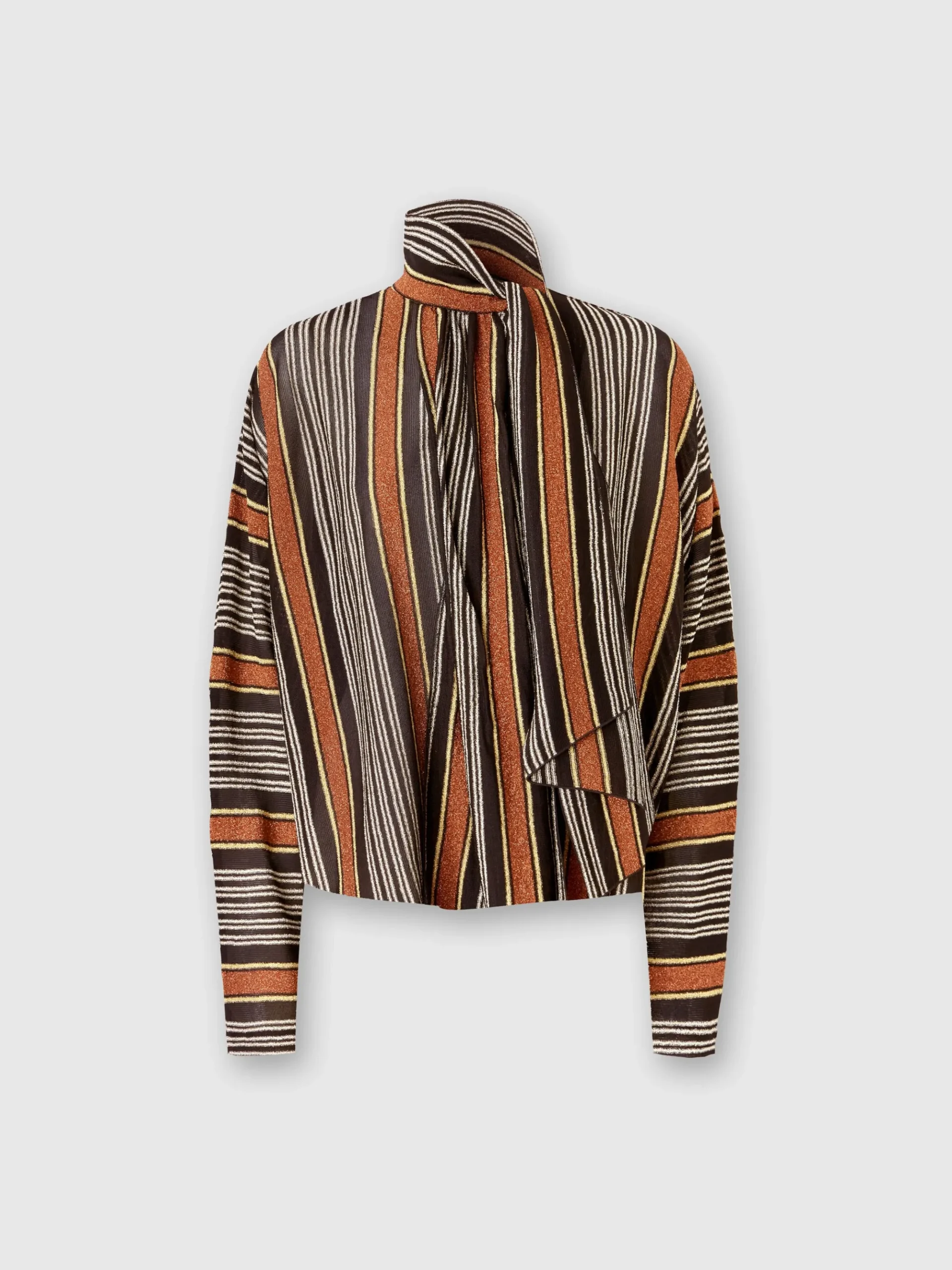 Blusa con collo foulard in viscosa rigata lamé