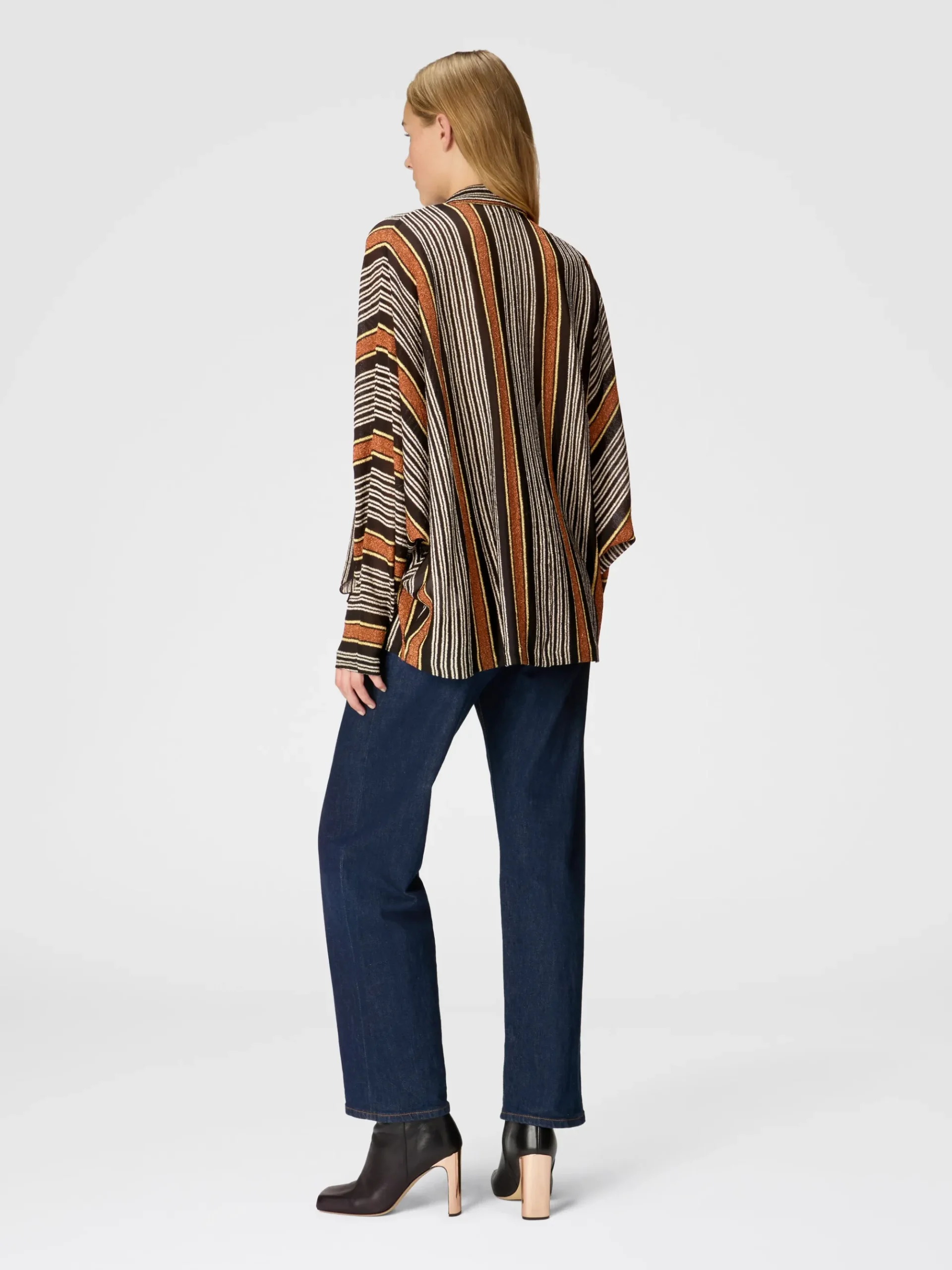 Blusa con collo foulard in viscosa rigata lamé