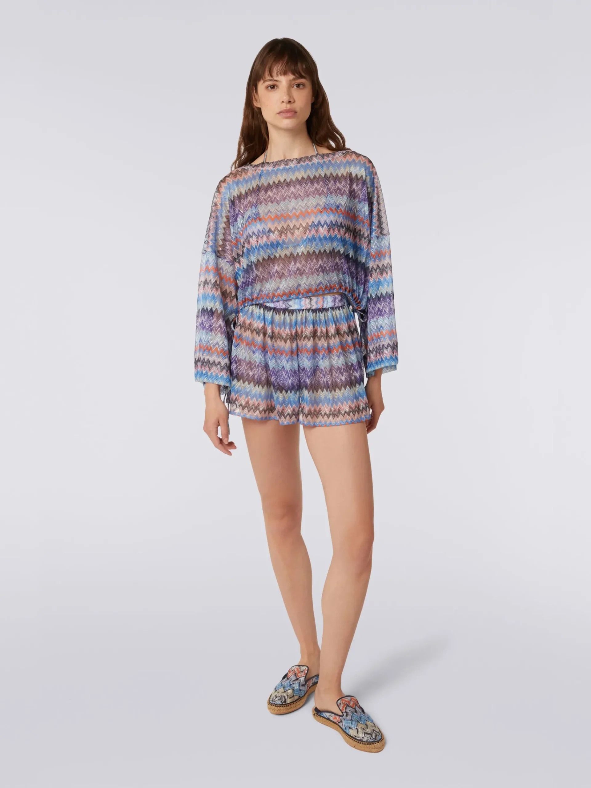 Blusa copricostume in tulle di viscosa chevron