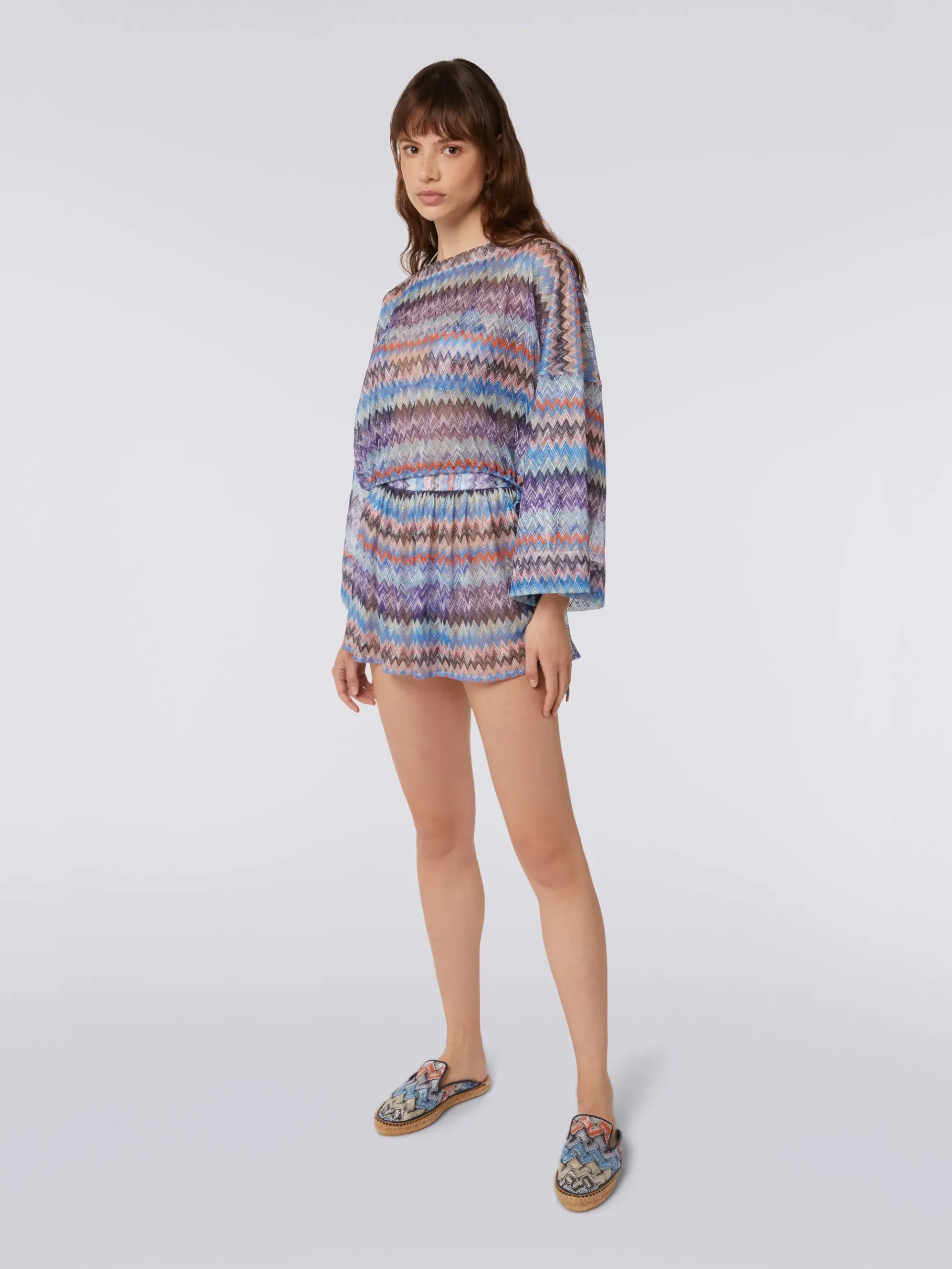 Blusa copricostume in tulle di viscosa chevron