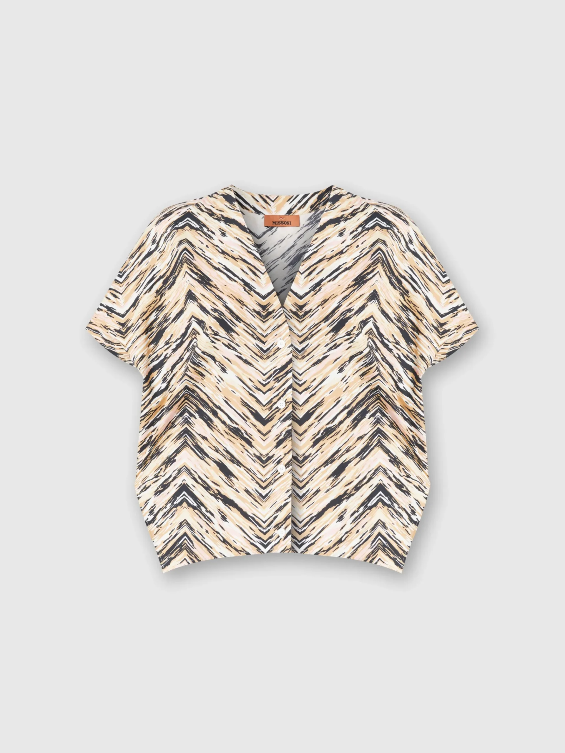 Blusa in popeline di cotone stampa zig zag animalier